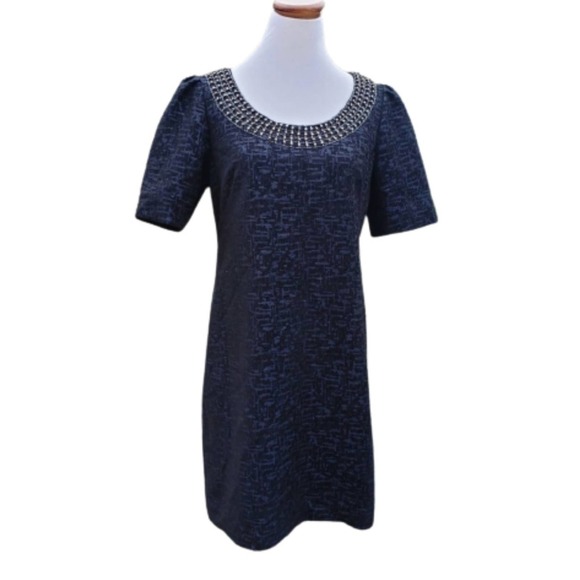 Adrianna Papell Dresses & Skirts - Dress Embellished Black Blue Jewel Textured Old Money Sz 10 ADRIANNA PAPELL